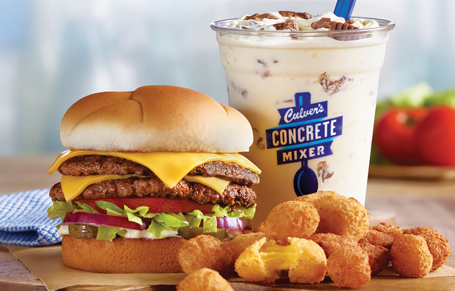 A Culver's cheesburger, cheese curds, and a concrete mixer