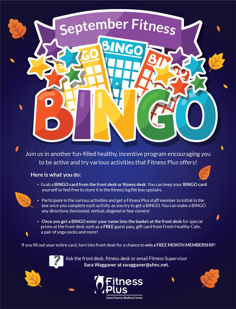 Join us in another fun-filled healthy, incentive program during the month of September encouraging you to be active and try various activities that Fitness Plus offers! Call or visit the front desk for more details.