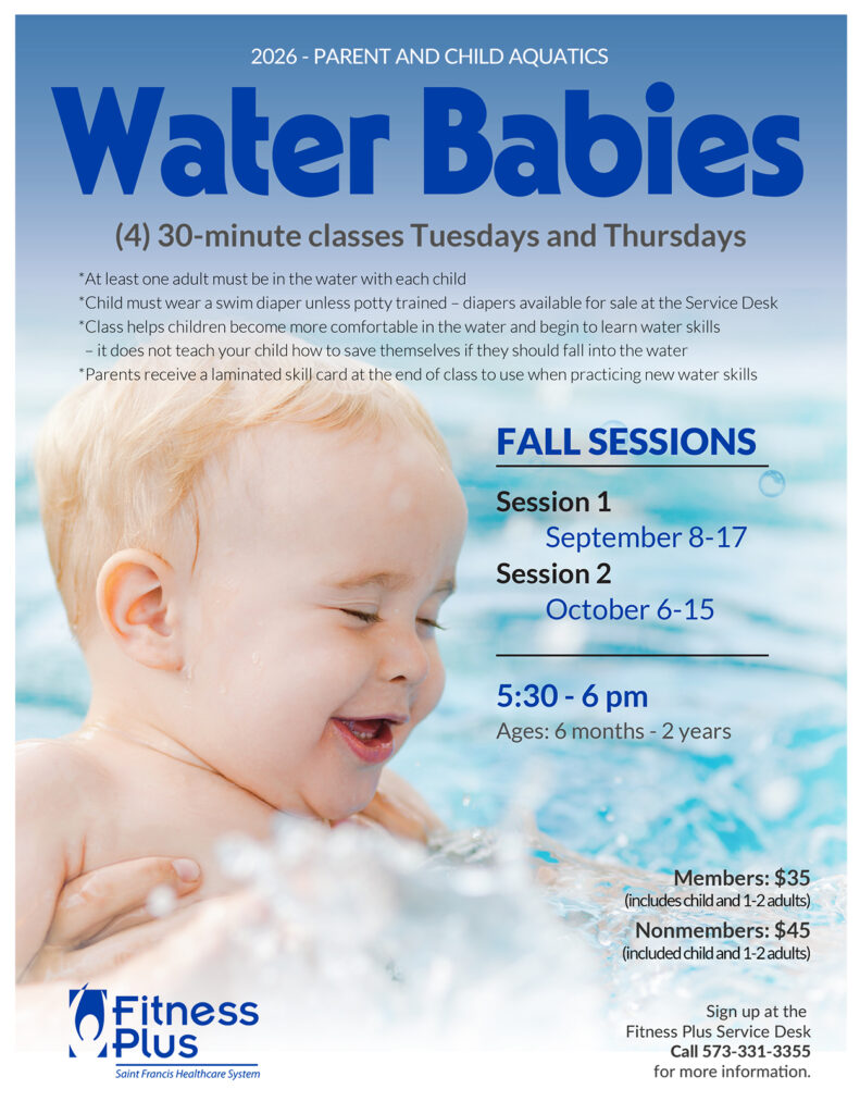 Water Babies swim lessons for kids 6 months - 2 years. Four 30-minute classes Tuesdays and Thursdays 5:30 - 6 pm