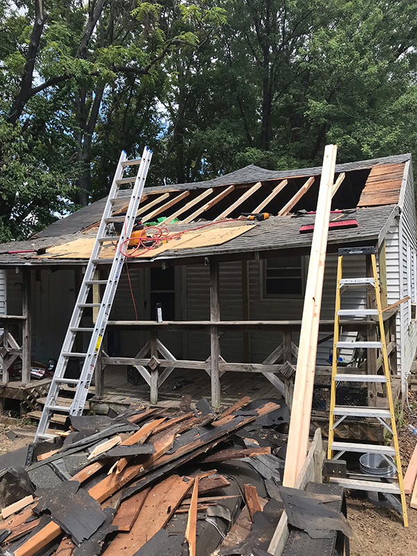 Roof repairs in progress on Rae Shaw-Johnson's home