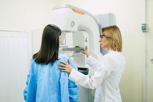 Woman receiving a mammogram