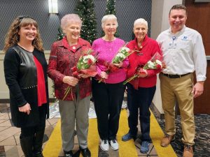 Teresa Lukefahr, Volunteer Coordinator; Ann Bodenstein, Auxilian of the Year; Carolyn Wright, Auxilian of the Year; Cordelia Peters, Volunteer of the Year; Stacy Huff, Executive Director - Foundation