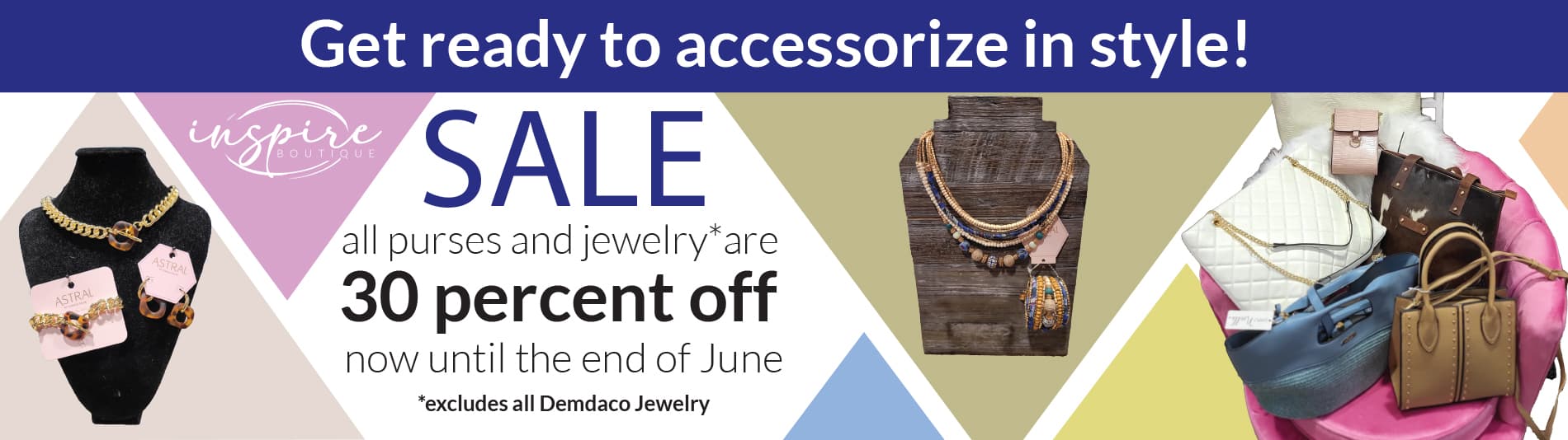 Inspire Boutique Spring Purse and Jewelry Sale - all purses and jewelry 30% off now through the end of June