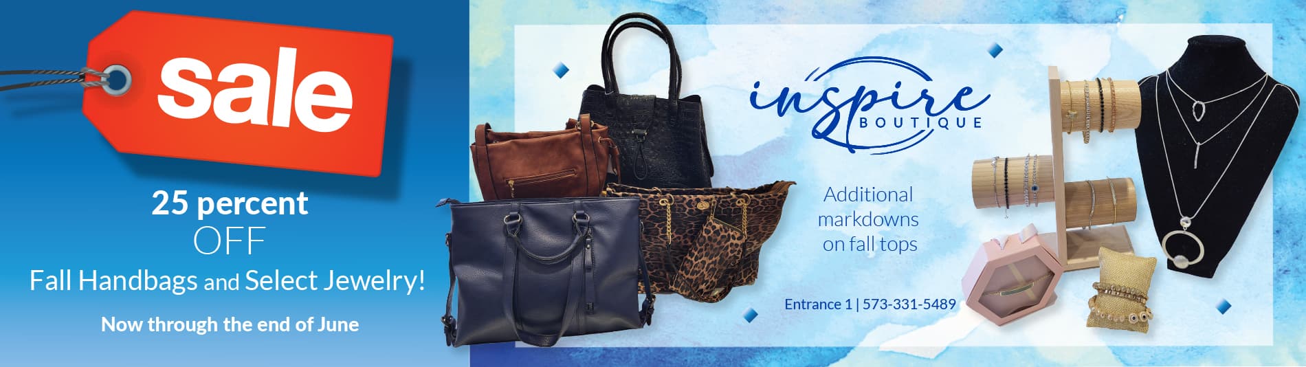 Inspire Boutique Fall Handbag Sale. 25% off fall handbags and select jewelry! Through the end of June.