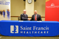 Saint Francis Healthcare System President and Chief Executive Officer Justin Davison and SEMO President Dr. Brad Hodson.